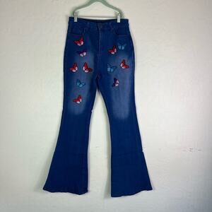 Unbranded Jeans Womens Size M Multicolor Butterfly Embroidery Flare Patchwork
